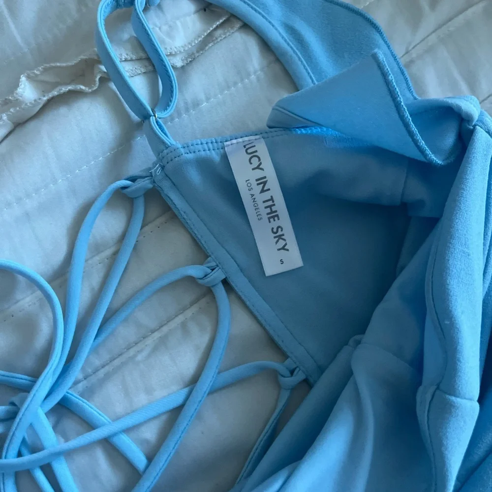 Light Blue Ruffle Mini Dress - Picture 3 of 4
